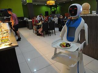 Humanoid robot szolgál fel egy győri étteremben