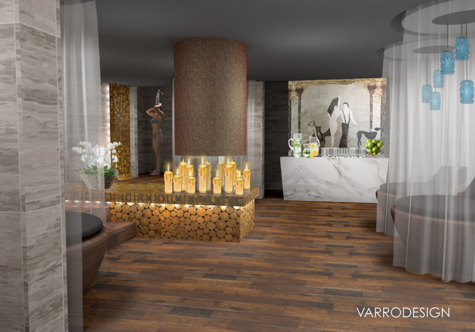 A spa-részlegben is visszaköszönnek a 30-as évek stílusjegyei - de színeiben, megjelenésében nyugalmat biztosítva
