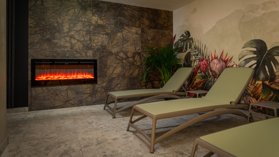 A ház wellness részlegének designja visszafogottan elegáns