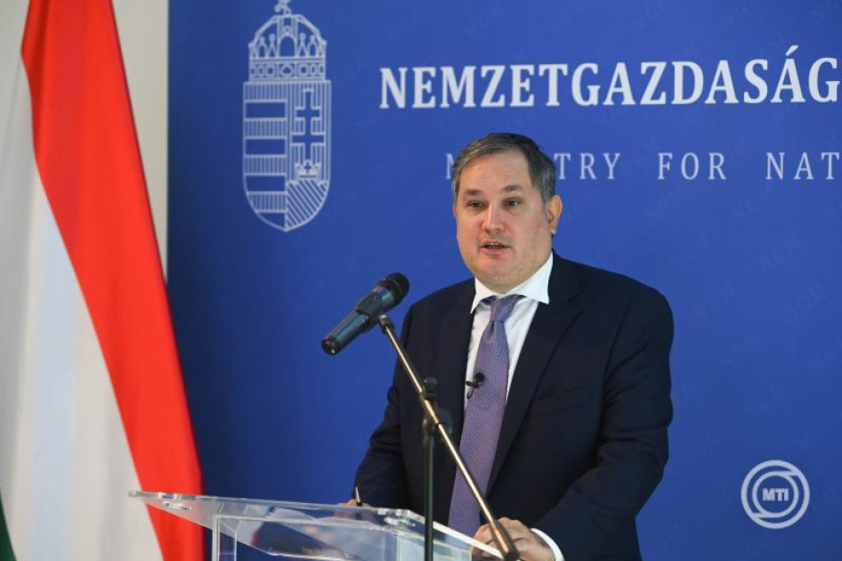 Nagy Márton nemzetgazdasági miniszter évindító sajtótájékoztatót tart a Nemzetgazdasági Minisztériumban 2025. január 14-én. 