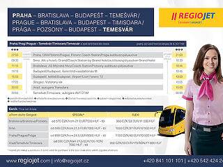 A RegioJet új buszjáratot indított Prágából Temesvárra, Szeged az egyik megálló