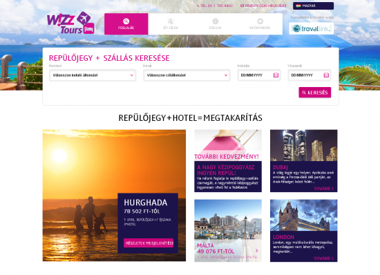 A Wizz Tours kezdőoldala