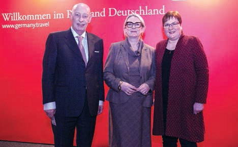 A DZT sajtótájékoztatója az ITB-n. A képen Klaus Laepple, a DRV felügyelőbizottságának elnöke, Petra Hedorfer, a DZT igazgatója és Iris Gleicke, a gazdasági minisztérium államtitkára
